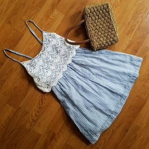 Casual and Chic Lace and Pin Stripe Summer Dress